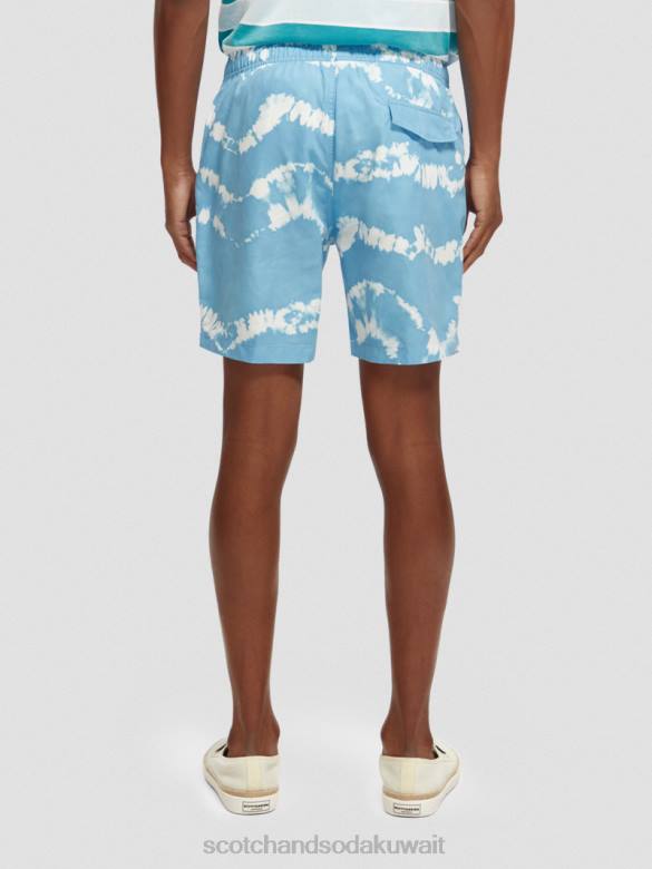 ملابس Scotch & Soda شورت سباحة متوسط ​​الطول مطبوع ومصبوغ صبغة ربطة عنق زرقاء بحرية رجال N0V4687