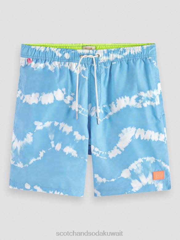 ملابس Scotch & Soda شورت سباحة متوسط ​​الطول مطبوع ومصبوغ صبغة ربطة عنق زرقاء بحرية رجال N0V4687