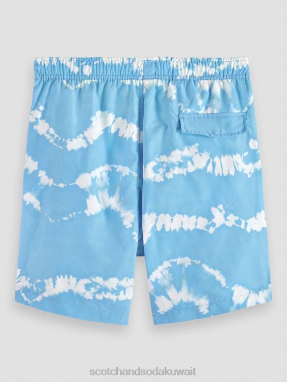 ملابس Scotch & Soda شورت سباحة متوسط ​​الطول مطبوع ومصبوغ صبغة ربطة عنق زرقاء بحرية رجال N0V4687