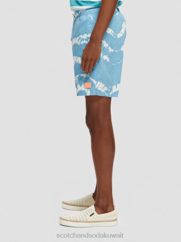 ملابس Scotch & Soda شورت سباحة متوسط ​​الطول مطبوع ومصبوغ صبغة ربطة عنق زرقاء بحرية رجال N0V4687