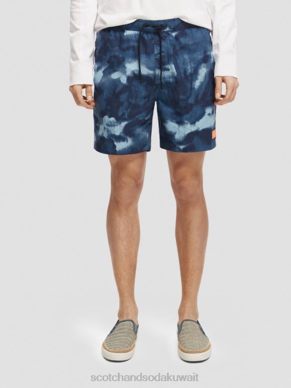 ملابس Scotch & Soda شورت سباحة متوسط ​​الطول مطبوع ومصبوغ صبغة ربطة عنق بحرية رجال N0V4689