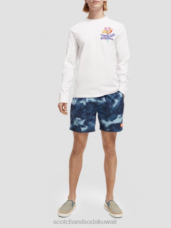 ملابس Scotch & Soda شورت سباحة متوسط ​​الطول مطبوع ومصبوغ صبغة ربطة عنق بحرية رجال N0V4689