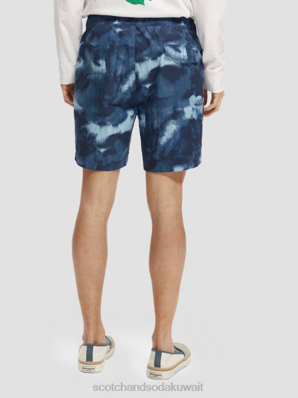 ملابس Scotch & Soda شورت سباحة متوسط ​​الطول مطبوع ومصبوغ صبغة ربطة عنق بحرية رجال N0V4689