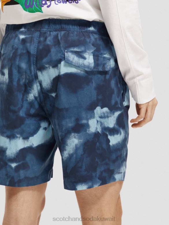 ملابس Scotch & Soda شورت سباحة متوسط ​​الطول مطبوع ومصبوغ صبغة ربطة عنق بحرية رجال N0V4689