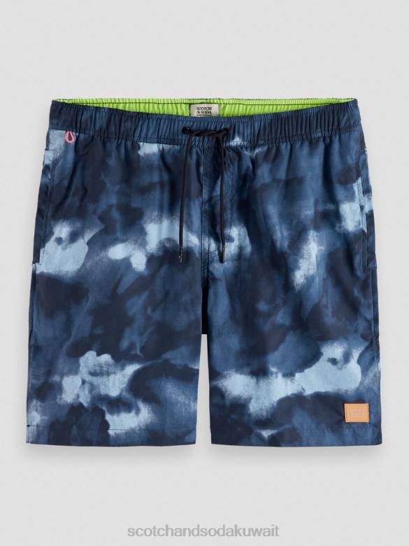 ملابس Scotch & Soda شورت سباحة متوسط ​​الطول مطبوع ومصبوغ صبغة ربطة عنق بحرية رجال N0V4689