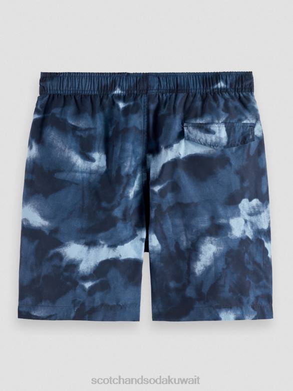 ملابس Scotch & Soda شورت سباحة متوسط ​​الطول مطبوع ومصبوغ صبغة ربطة عنق بحرية رجال N0V4689