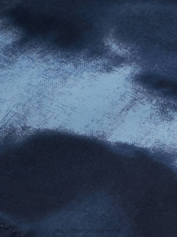 ملابس Scotch & Soda شورت سباحة متوسط ​​الطول مطبوع ومصبوغ صبغة ربطة عنق بحرية رجال N0V4689