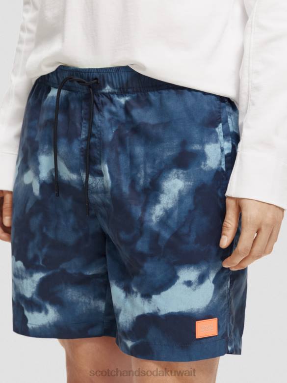 ملابس Scotch & Soda شورت سباحة متوسط ​​الطول مطبوع ومصبوغ صبغة ربطة عنق بحرية رجال N0V4689