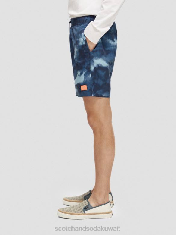 ملابس Scotch & Soda شورت سباحة متوسط ​​الطول مطبوع ومصبوغ صبغة ربطة عنق بحرية رجال N0V4689