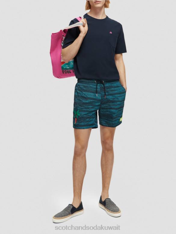 ملابس Scotch & Soda شورت سباحة متوسط ​​الطول مطبوع شريط أزرق رجال N0V4690