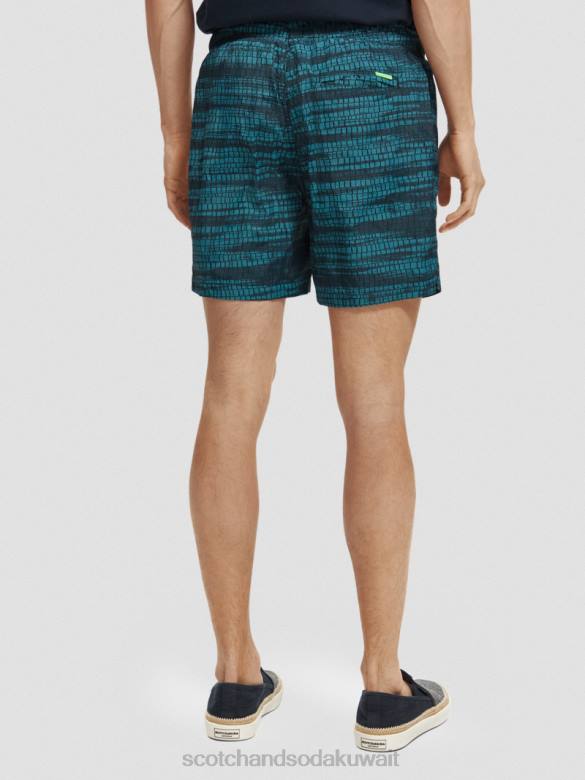 ملابس Scotch & Soda شورت سباحة متوسط ​​الطول مطبوع شريط أزرق رجال N0V4690