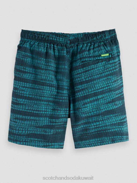 ملابس Scotch & Soda شورت سباحة متوسط ​​الطول مطبوع شريط أزرق رجال N0V4690