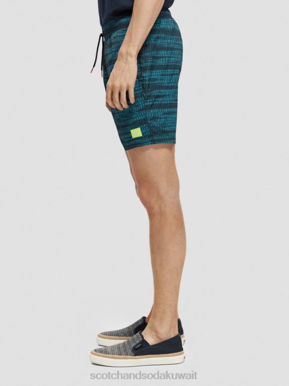 ملابس Scotch & Soda شورت سباحة متوسط ​​الطول مطبوع شريط أزرق رجال N0V4690