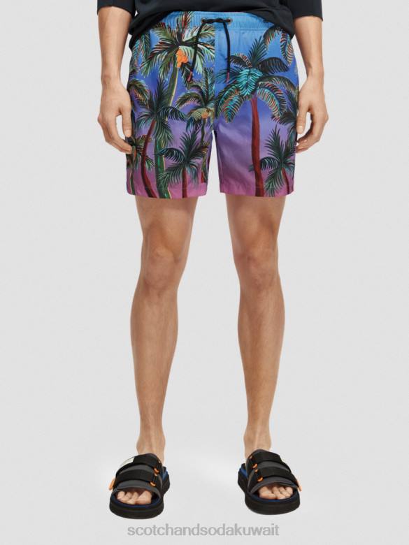 ملابس Scotch & Soda شورت سباحة متوسط ​​الطول مطبوع أشجار النخيل البحرية رجال N0V4692