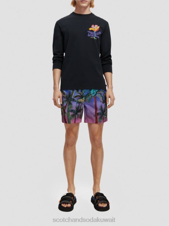 ملابس Scotch & Soda شورت سباحة متوسط ​​الطول مطبوع أشجار النخيل البحرية رجال N0V4692