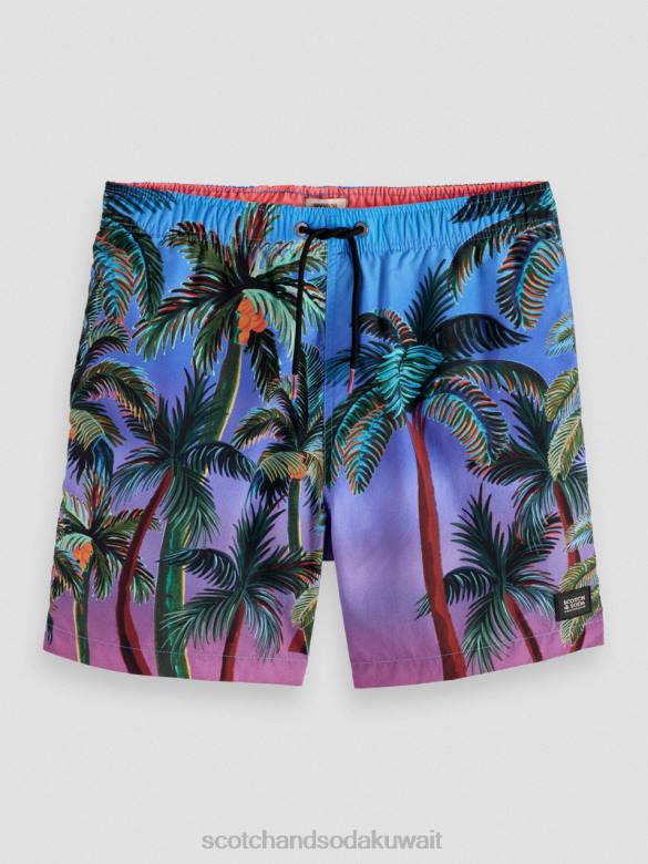 ملابس Scotch & Soda شورت سباحة متوسط ​​الطول مطبوع أشجار النخيل البحرية رجال N0V4692