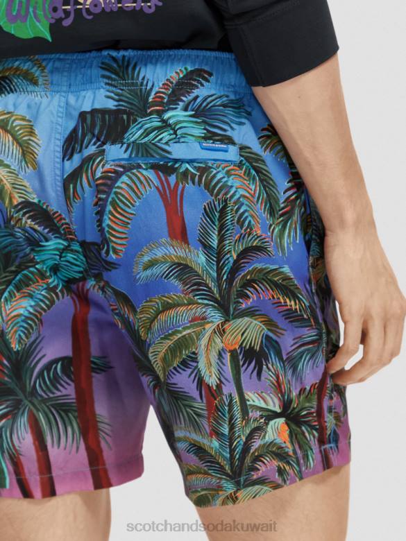 ملابس Scotch & Soda شورت سباحة متوسط ​​الطول مطبوع أشجار النخيل البحرية رجال N0V4692