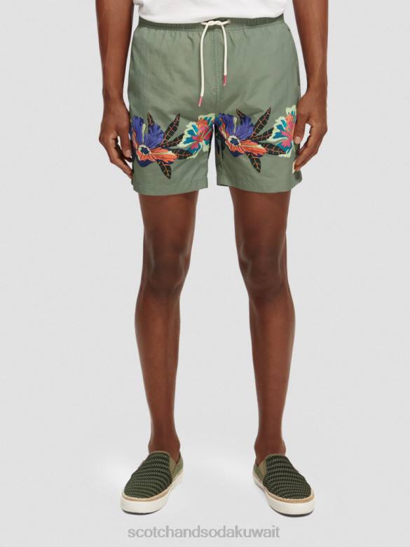 ملابس Scotch & Soda شورت سباحة متوسط ​​الطول مطبوع الطباعة الخضراء رجال N0V4693
