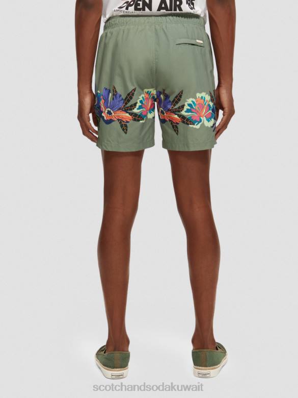 ملابس Scotch & Soda شورت سباحة متوسط ​​الطول مطبوع الطباعة الخضراء رجال N0V4693
