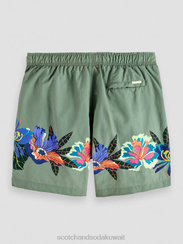 ملابس Scotch & Soda شورت سباحة متوسط ​​الطول مطبوع الطباعة الخضراء رجال N0V4693