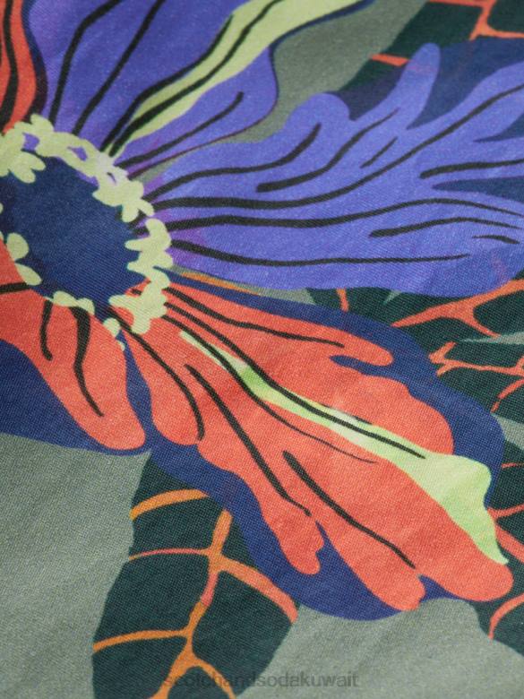 ملابس Scotch & Soda شورت سباحة متوسط ​​الطول مطبوع الطباعة الخضراء رجال N0V4693