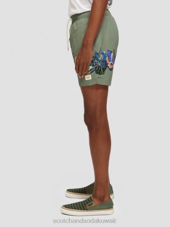 ملابس Scotch & Soda شورت سباحة متوسط ​​الطول مطبوع الطباعة الخضراء رجال N0V4693