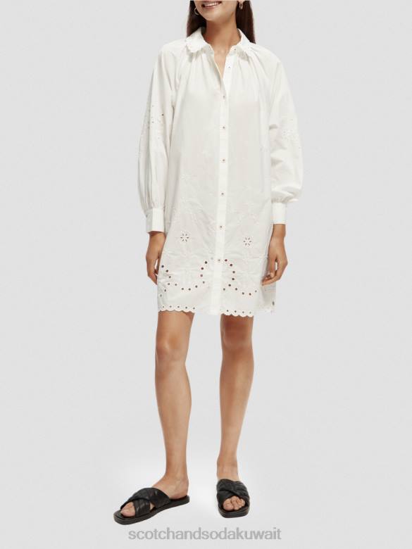 ملابس Scotch & Soda فستان قميص مطرز بالانجليزية أبيض نحيف N0V46