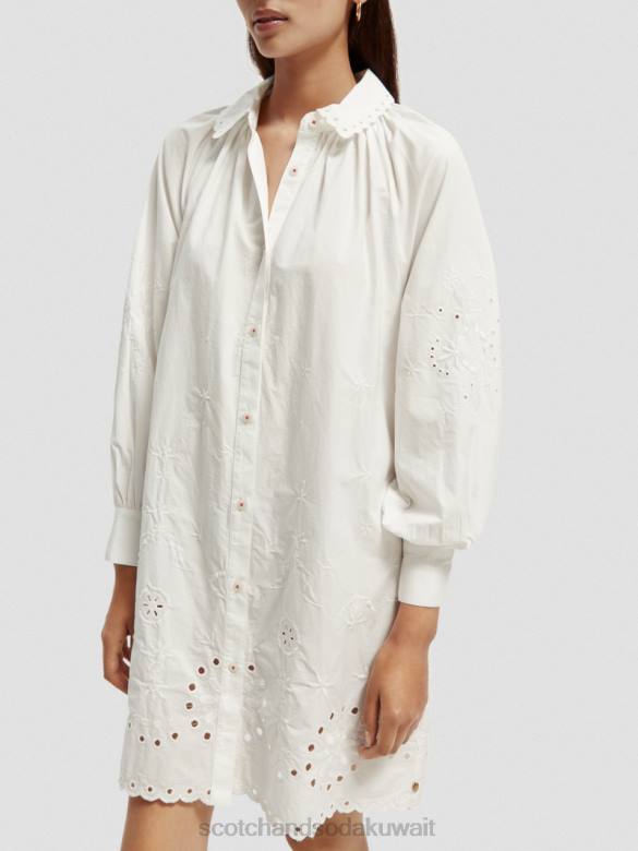 ملابس Scotch & Soda فستان قميص مطرز بالانجليزية أبيض نحيف N0V46