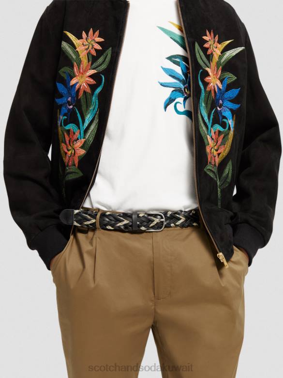 مُكَمِّلات Scotch & Soda جلد مضفر وحزام الحبل أسود رجال N0V4719