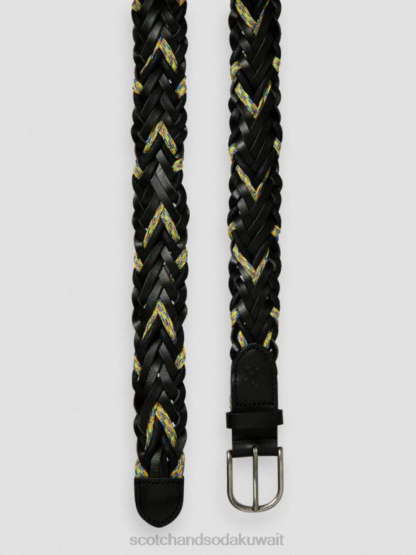 مُكَمِّلات Scotch & Soda جلد مضفر وحزام الحبل أسود رجال N0V4719