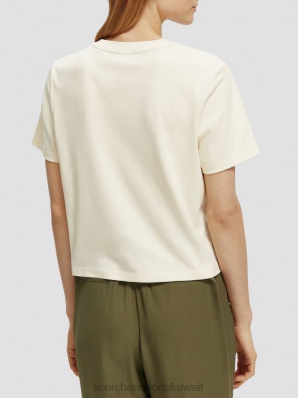 ملابس Scotch & Soda تي شيرت جرافيك الفانيليا البيضاء نحيف N0V471