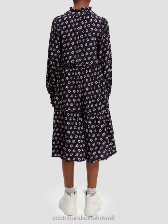 ملابس Scotch & Soda فستان ميدي مطبوع بأكمام طويلة زهرة الليل المرقعة أطفال N0V4725