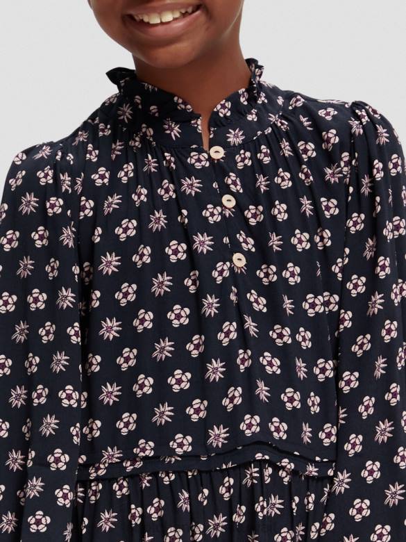 ملابس Scotch & Soda فستان ميدي مطبوع بأكمام طويلة زهرة الليل المرقعة أطفال N0V4725