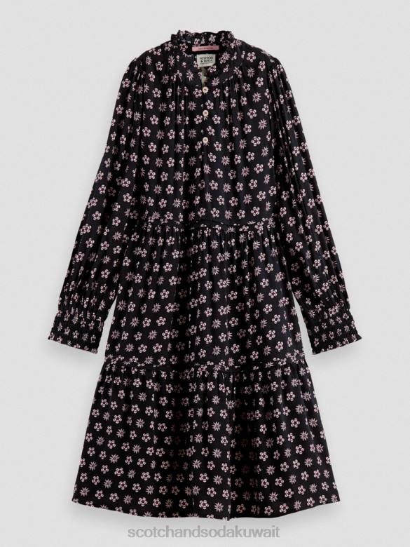 ملابس Scotch & Soda فستان ميدي مطبوع بأكمام طويلة زهرة الليل المرقعة أطفال N0V4725