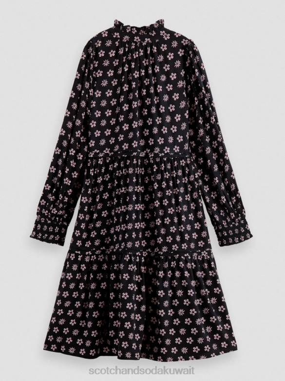 ملابس Scotch & Soda فستان ميدي مطبوع بأكمام طويلة زهرة الليل المرقعة أطفال N0V4725