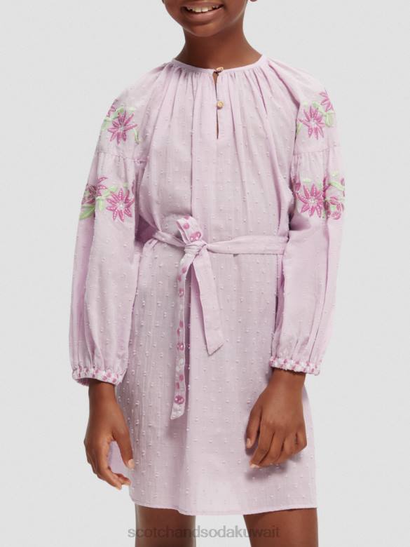 ملابس Scotch & Soda فستان قصير من القطن العضوي المطرز زهرة الأوركيد أطفال N0V4726