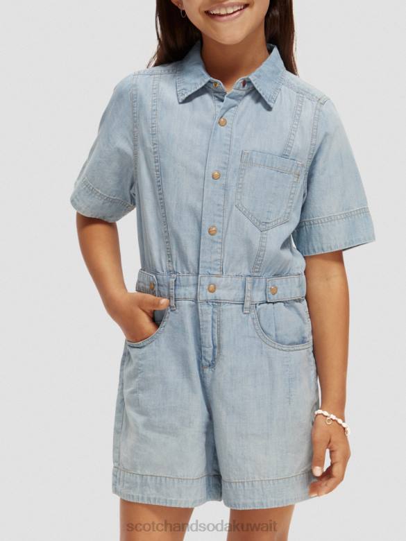 ملابس Scotch & Soda بدلة لعب من قماش الدنيم شامبراي خفيف الوزن النيلي المغسول أطفال N0V4727
