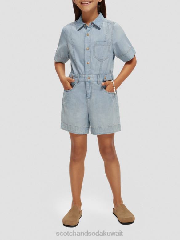 ملابس Scotch & Soda بدلة لعب من قماش الدنيم شامبراي خفيف الوزن النيلي المغسول أطفال N0V4727