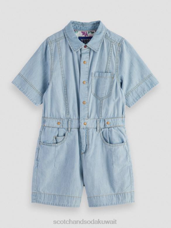 ملابس Scotch & Soda بدلة لعب من قماش الدنيم شامبراي خفيف الوزن النيلي المغسول أطفال N0V4727