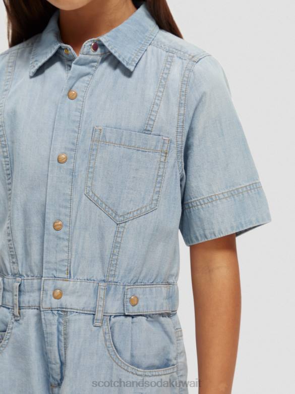 ملابس Scotch & Soda بدلة لعب من قماش الدنيم شامبراي خفيف الوزن النيلي المغسول أطفال N0V4727