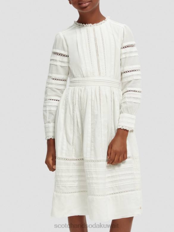 ملابس Scotch & Soda فستان ميدي من القطن العضوي بأكمام طويلة قبالة الأبيض أطفال N0V4728