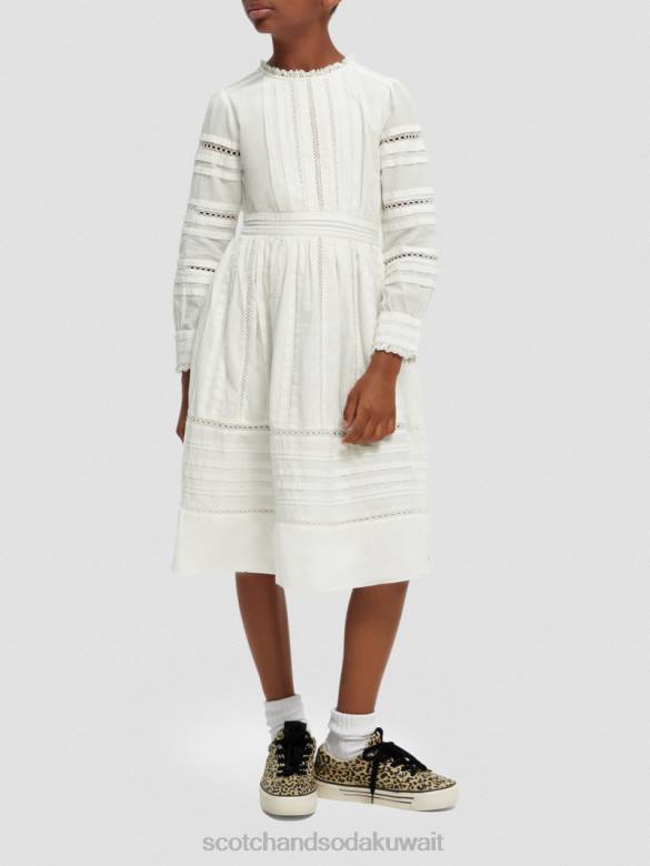 ملابس Scotch & Soda فستان ميدي من القطن العضوي بأكمام طويلة قبالة الأبيض أطفال N0V4728