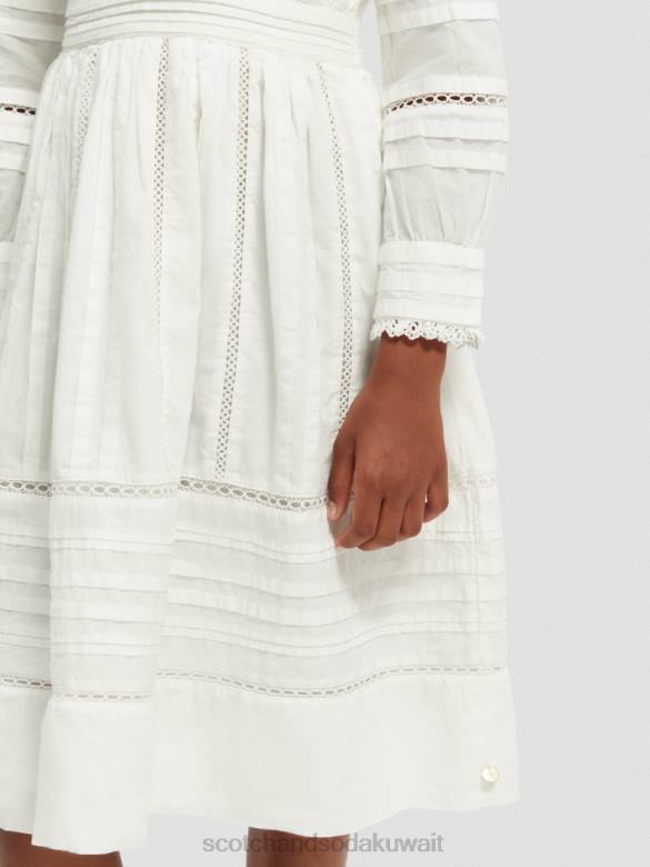 ملابس Scotch & Soda فستان ميدي من القطن العضوي بأكمام طويلة قبالة الأبيض أطفال N0V4728