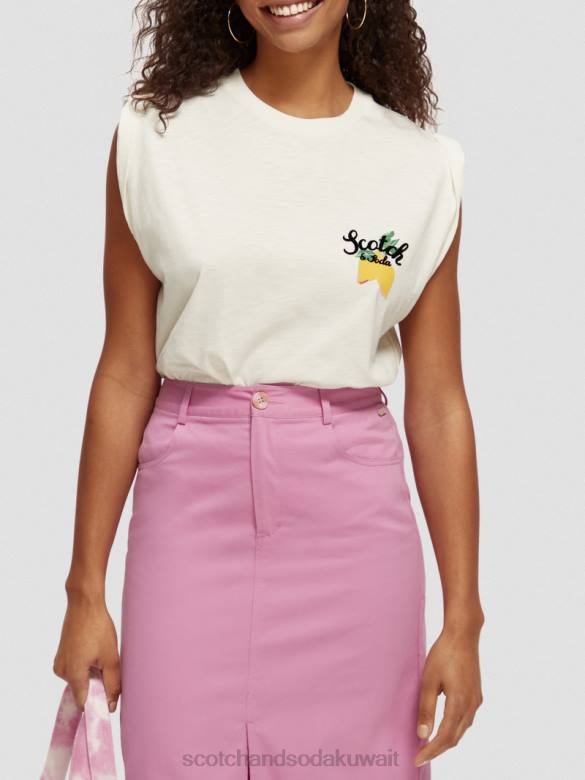 ملابس Scotch & Soda تي شيرت فضفاض مجسم للعضلات الفانيليا البيضاء نحيف N0V474