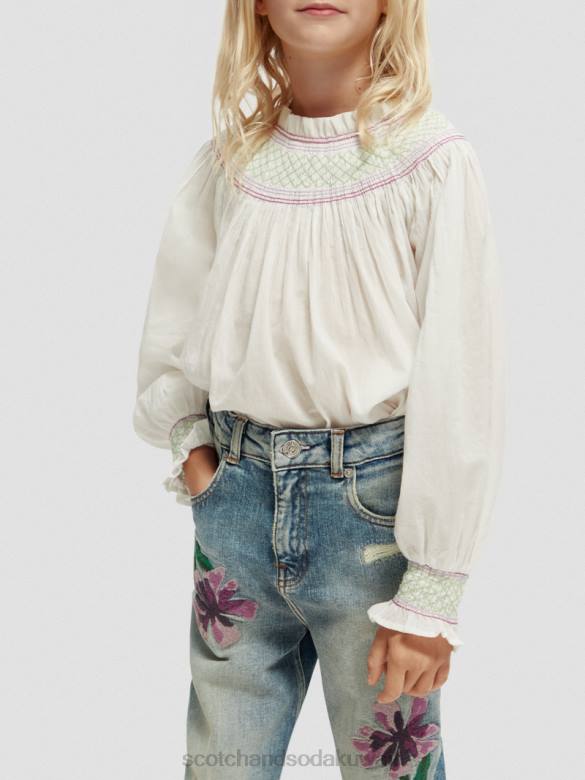 ملابس Scotch & Soda قميص مدخن بأكمام طويلة قبالة الأبيض أطفال N0V4740
