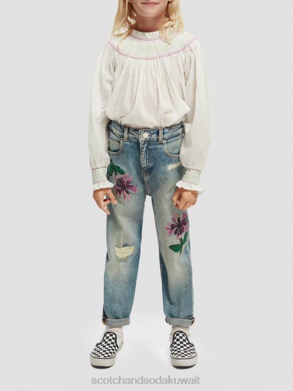 ملابس Scotch & Soda قميص مدخن بأكمام طويلة قبالة الأبيض أطفال N0V4740