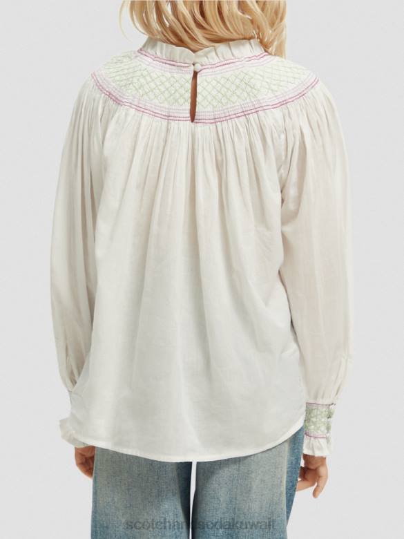 ملابس Scotch & Soda قميص مدخن بأكمام طويلة قبالة الأبيض أطفال N0V4740