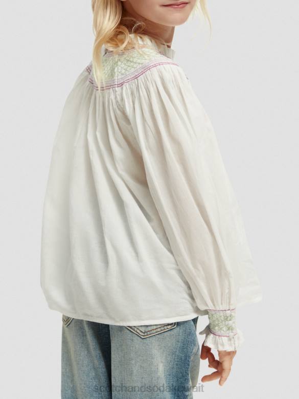 ملابس Scotch & Soda قميص مدخن بأكمام طويلة قبالة الأبيض أطفال N0V4740