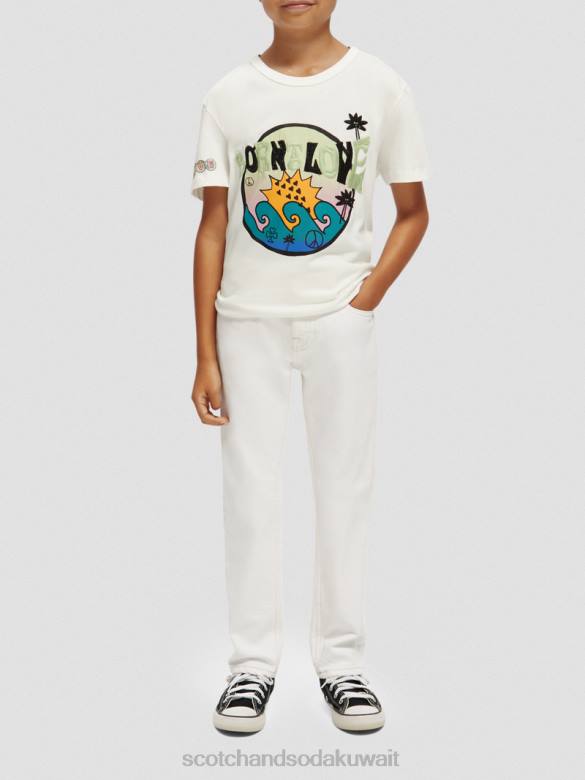 ملابس Scotch & Soda ولد ليحب العمل الفني تي شيرت قبالة الأبيض أطفال N0V4742