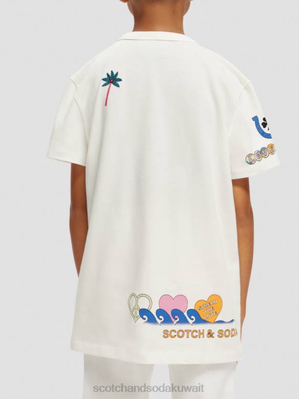 ملابس Scotch & Soda ولد ليحب العمل الفني تي شيرت قبالة الأبيض أطفال N0V4742